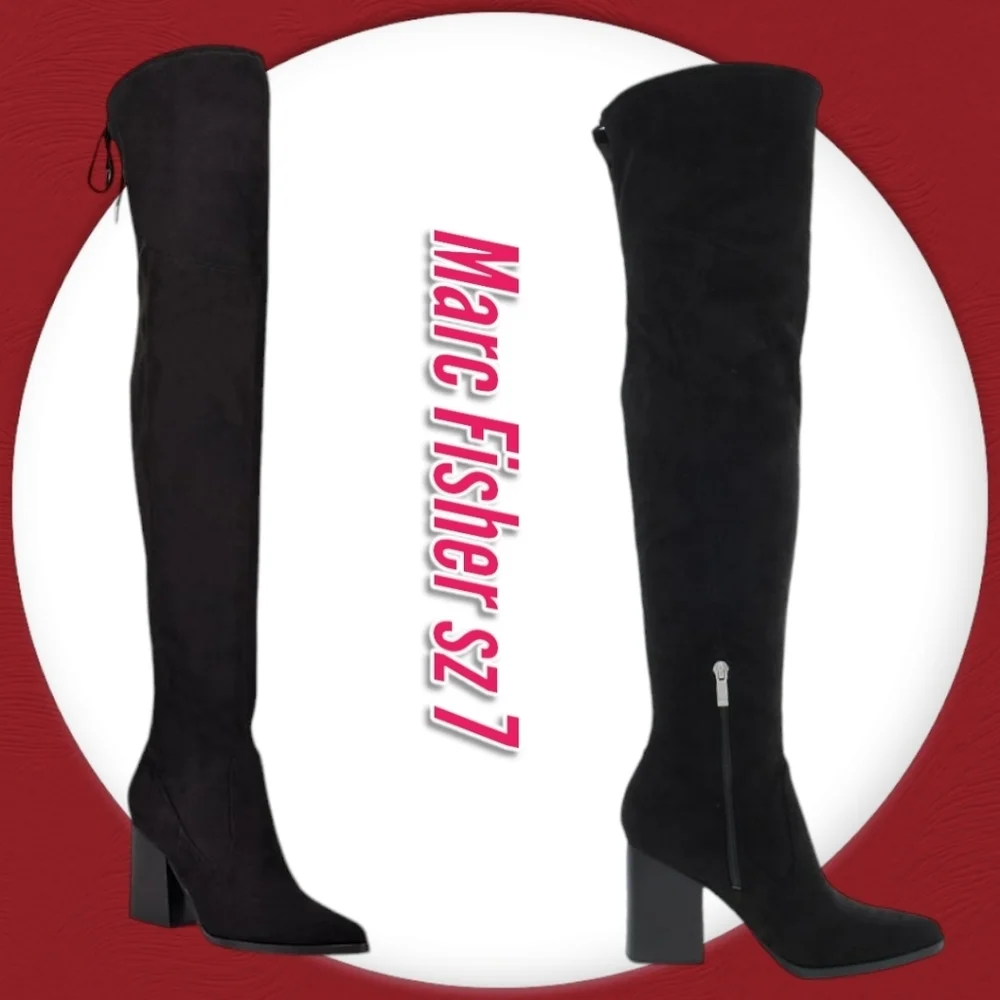 NWT Marc Fisher Octavie Black Suede Over The Knee Boots Block Heel Sz 7